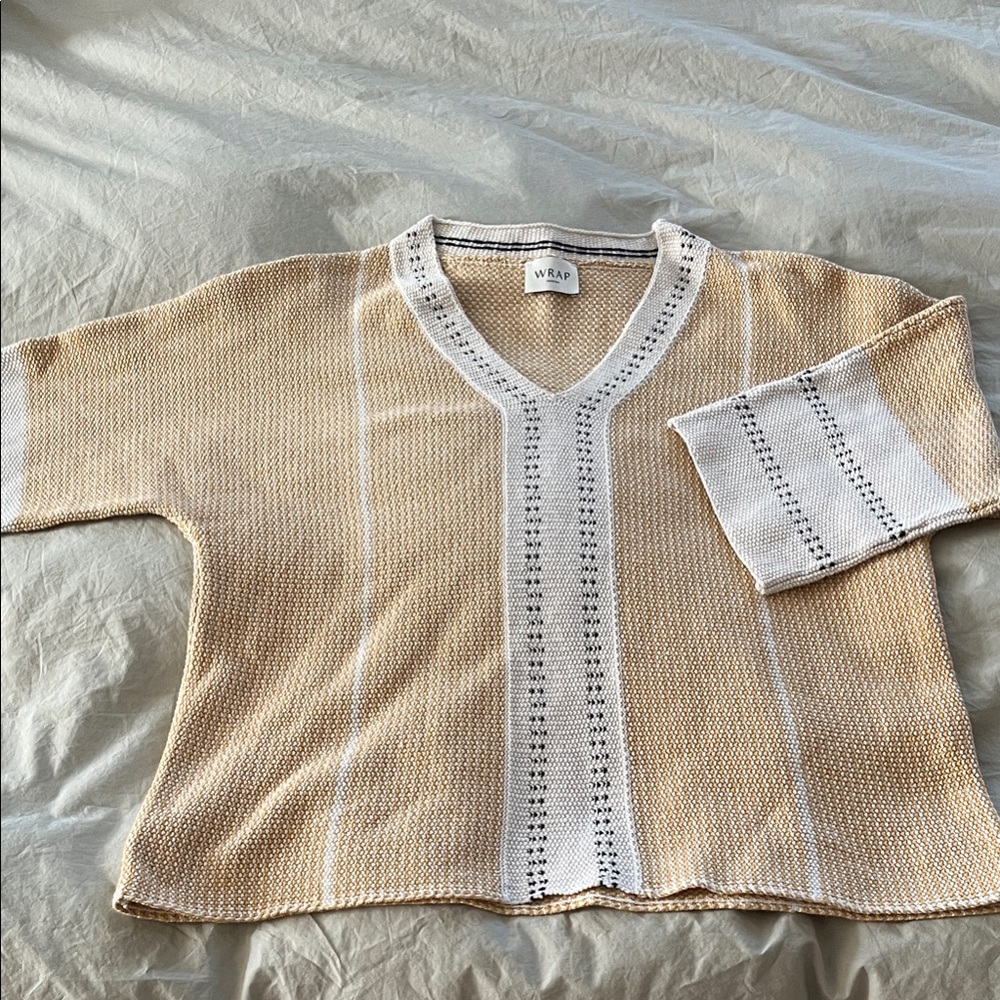 Wrap London Yellow Knit V-Neck Sweater with Cream Trim - Picture 4 of 5